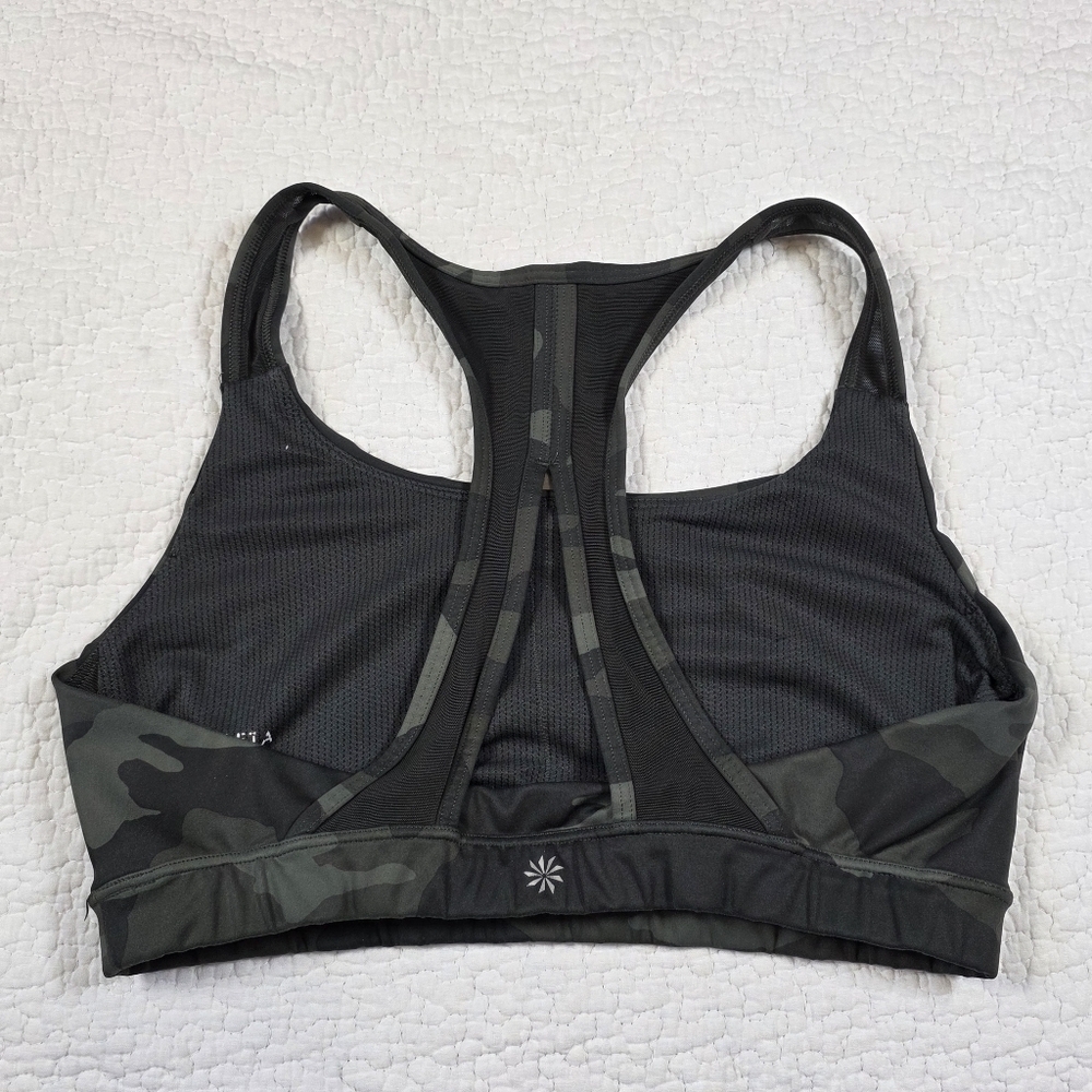 Athleta Contender Camo Printed Sports Bra Black Olive Green - Picture 4 of 9